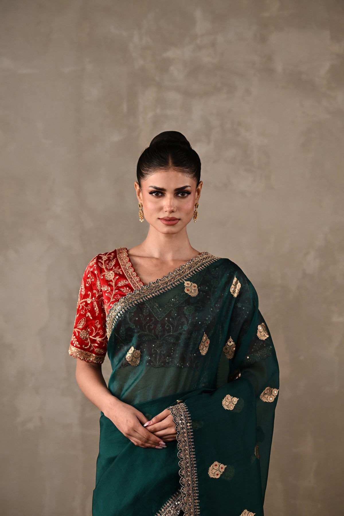 Silk Saree with Zari & Tikki Embroidered Blouse