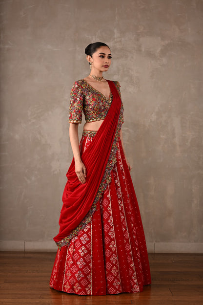 Embroidered Drape Lehenga Set