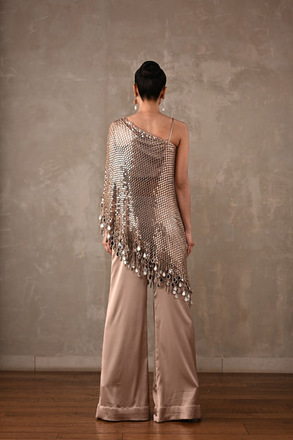 Mirror Fringe One-Shoulder Co-ord Set