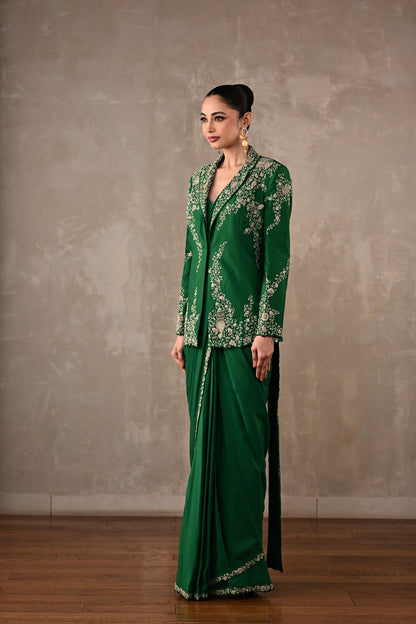 Thread Embroidered Drape Saree Set