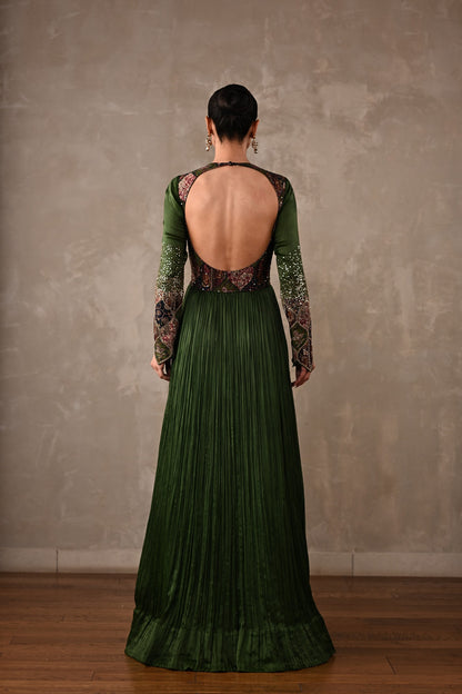 Patchwork-Inspired Embroidered Yoke Gown Set