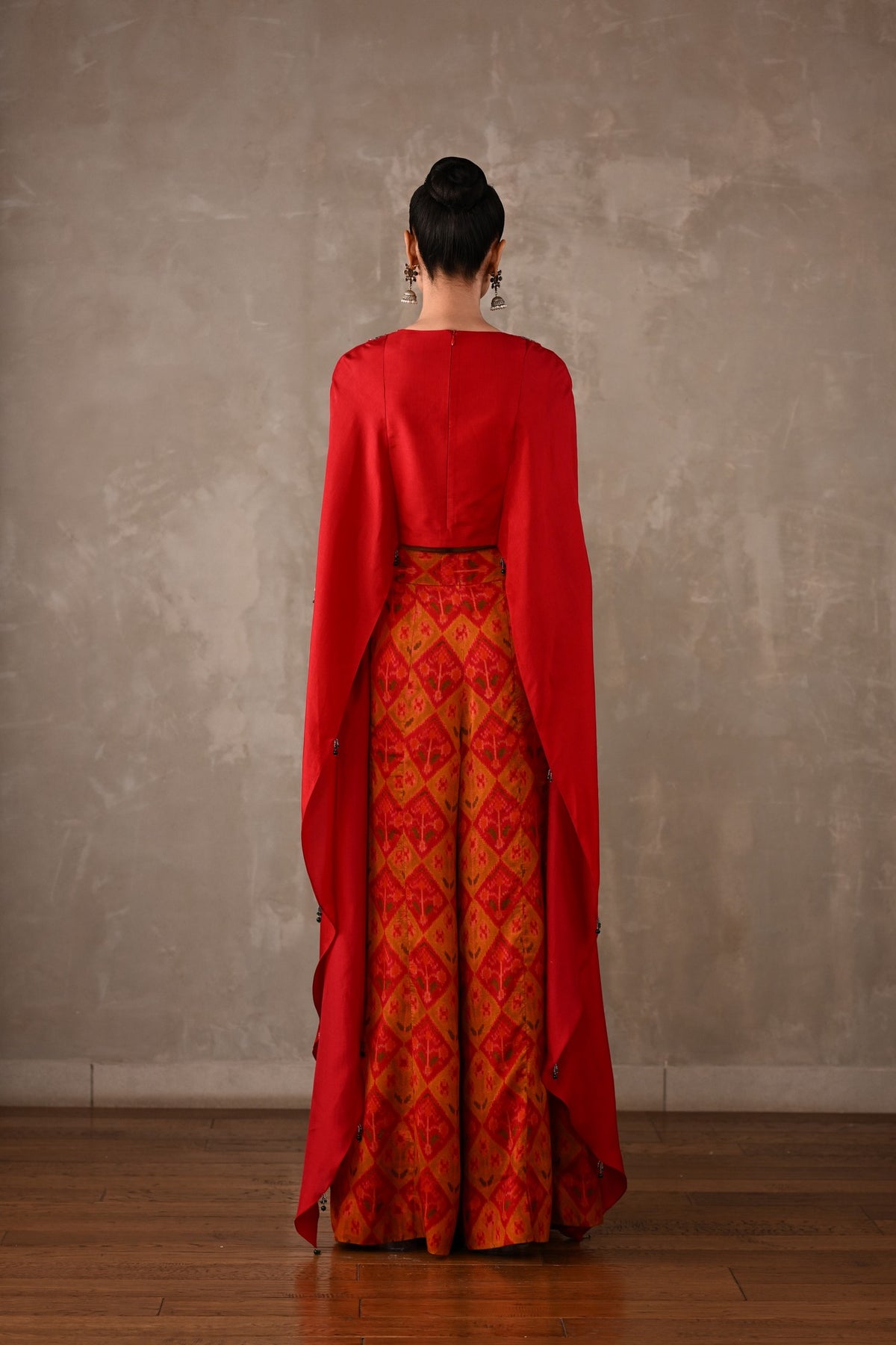 Embroidered Cape Top & Pochampally Pants Set