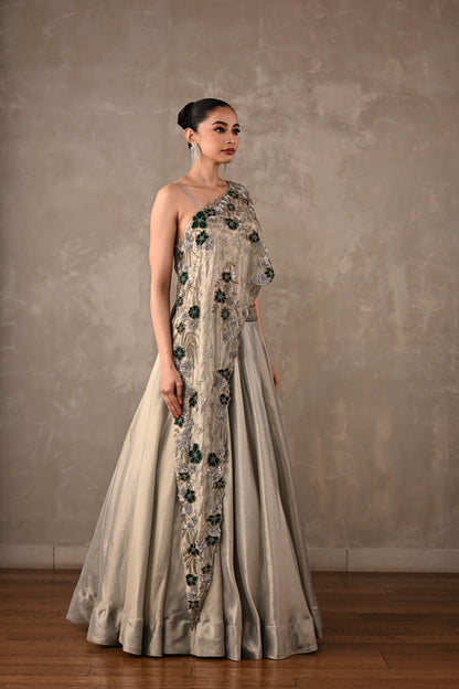 Floral On-Shoulder Lehenga Set