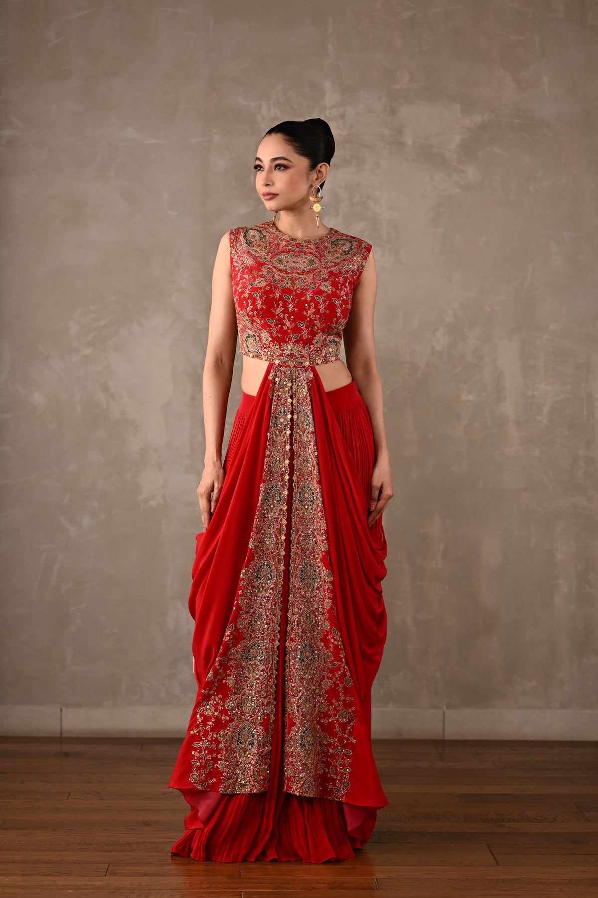 Embroidered Drape Gown Set