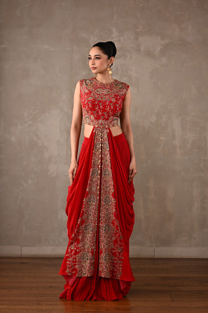 Embroidered Drape Gown Set