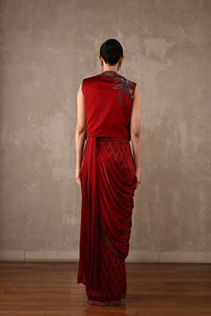 Draped Satin Saree Ensemble