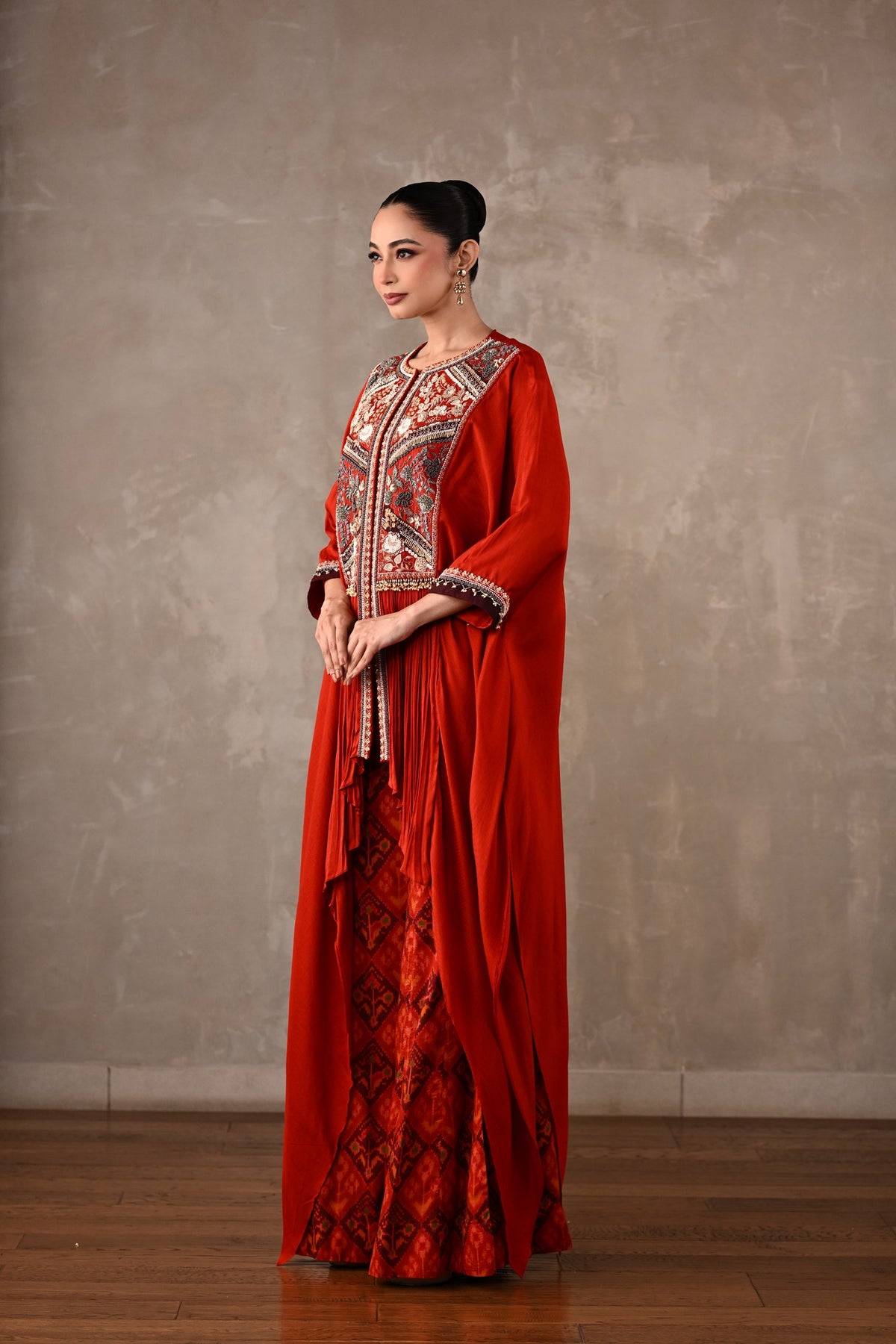 Embellished Silk Cape Co-Ord Set