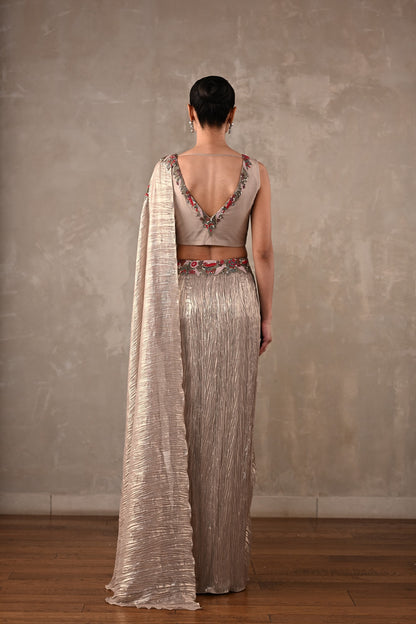 Embellished Draped Saree Ensemble
