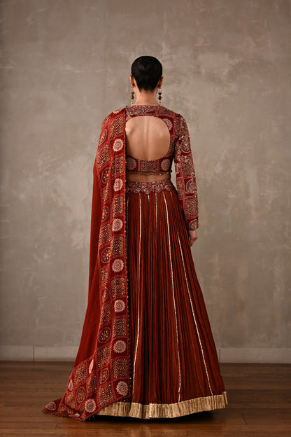 Printed Embroidered Organza Tissue Lehenga