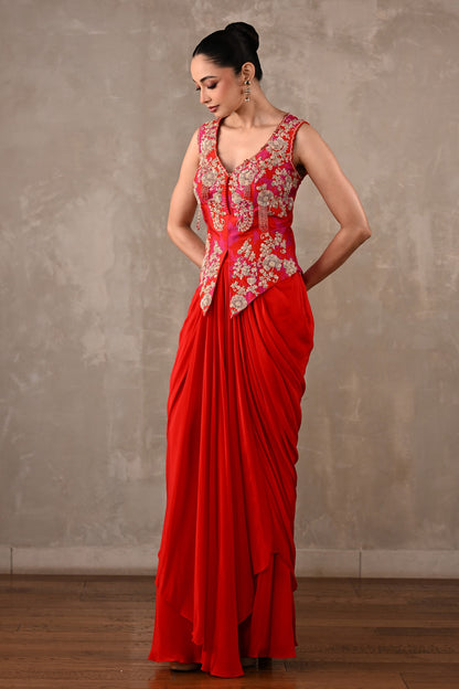 Embroidered Crepe Drape Co-ord Set