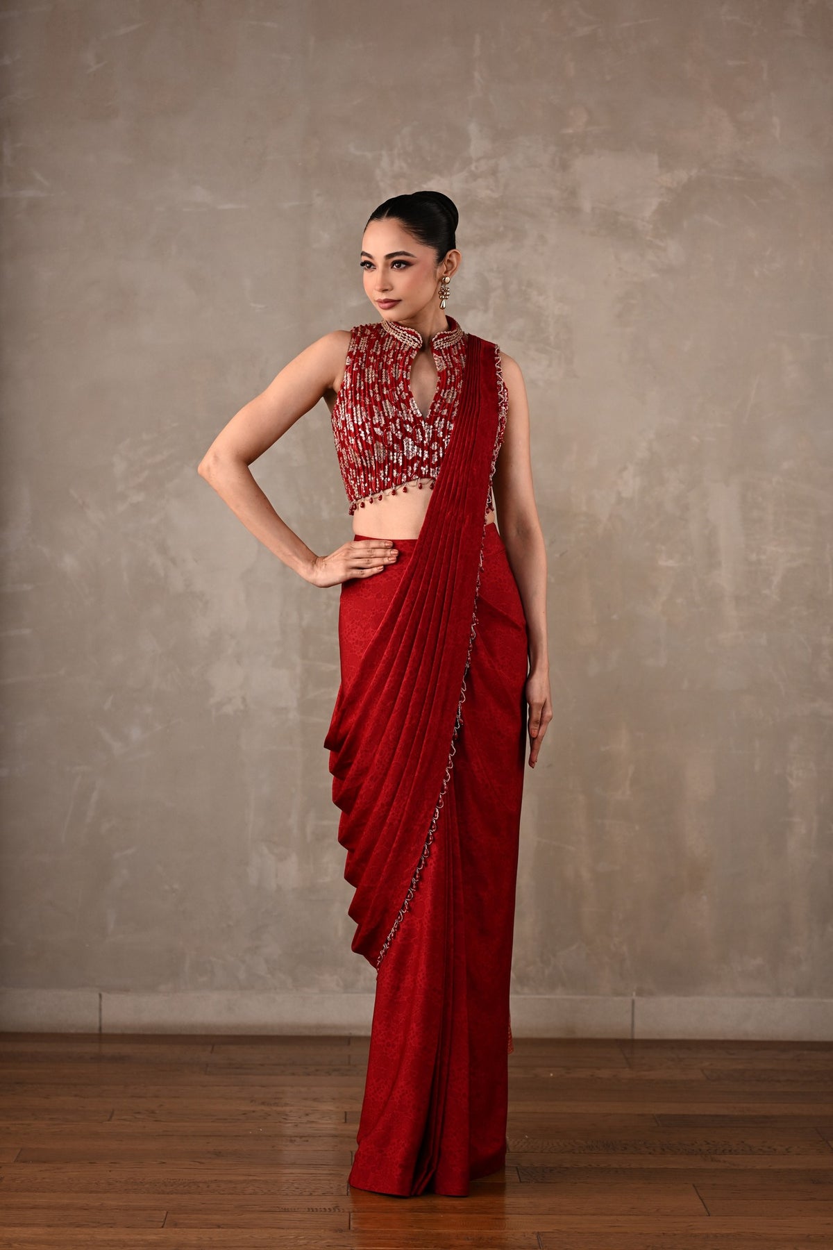 Embroidered Drape Saree Set