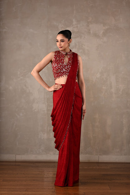 Embroidered Drape Saree Set