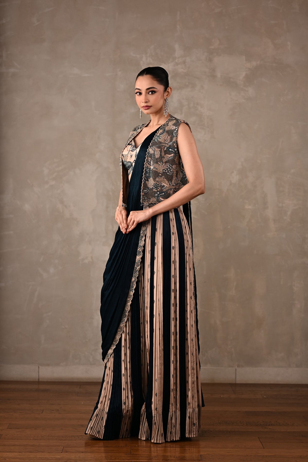 Colourblock Drape Saree Set