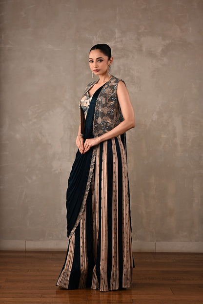 Colourblock Drape Saree Set