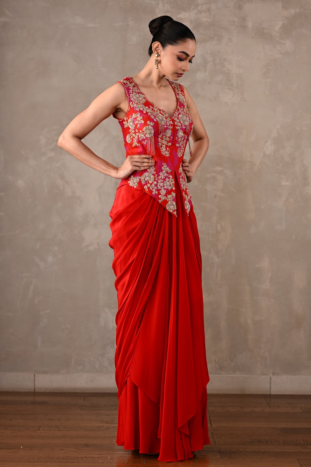 Embroidered Crepe Drape Co-ord Set