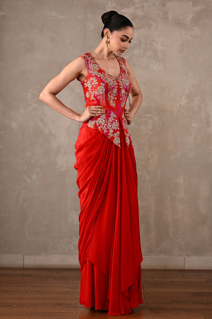 Embroidered Crepe Drape Co-ord Set