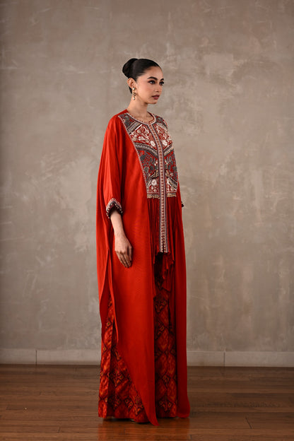 Embellished Silk Cape Co-Ord Set