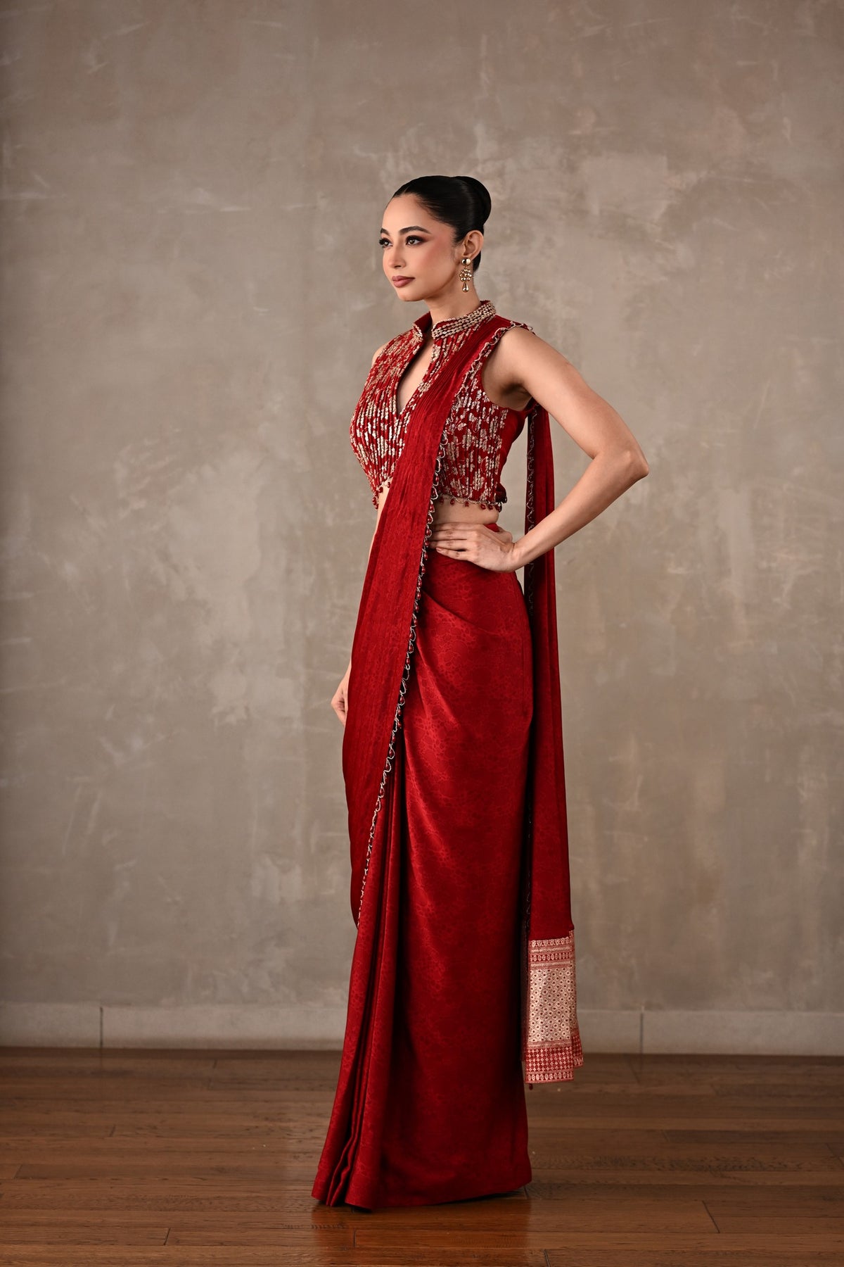 Embroidered Drape Saree Set