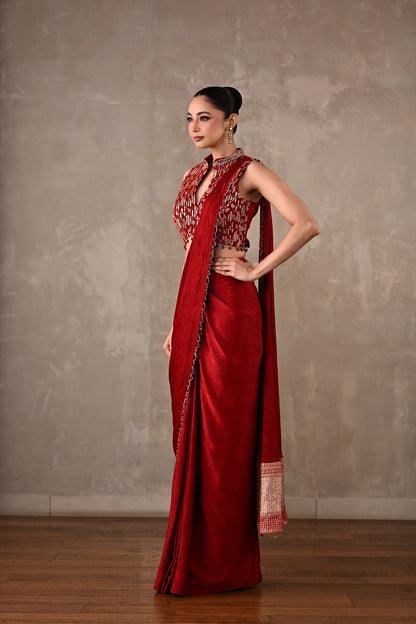 Embroidered Drape Saree Set