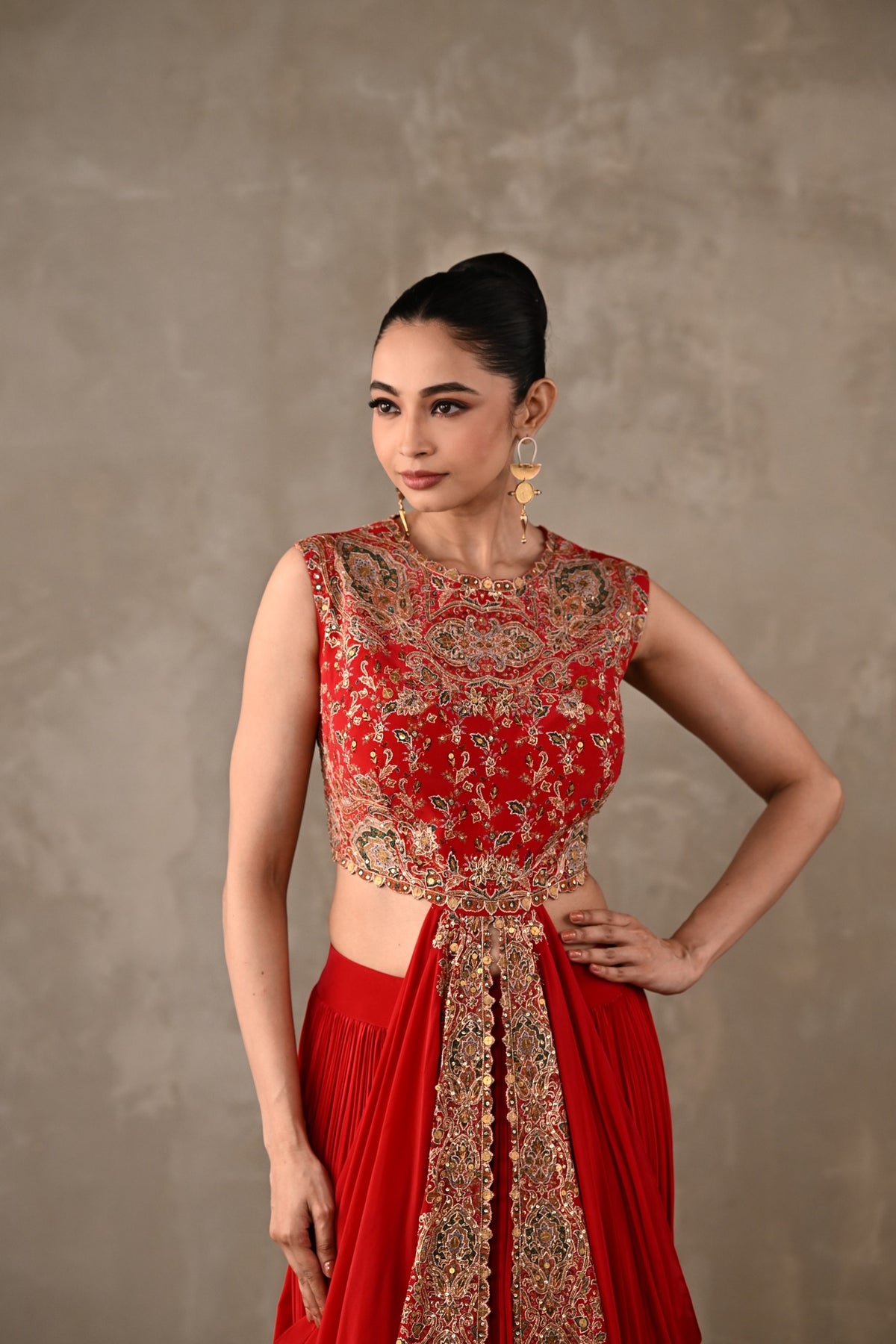 Embroidered Drape Gown Set