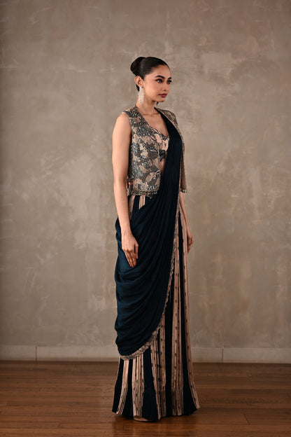 Colourblock Drape Saree Set