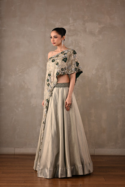Floral On-Shoulder Lehenga Set