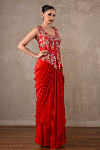 Embroidered Crepe Drape Co-ord Set