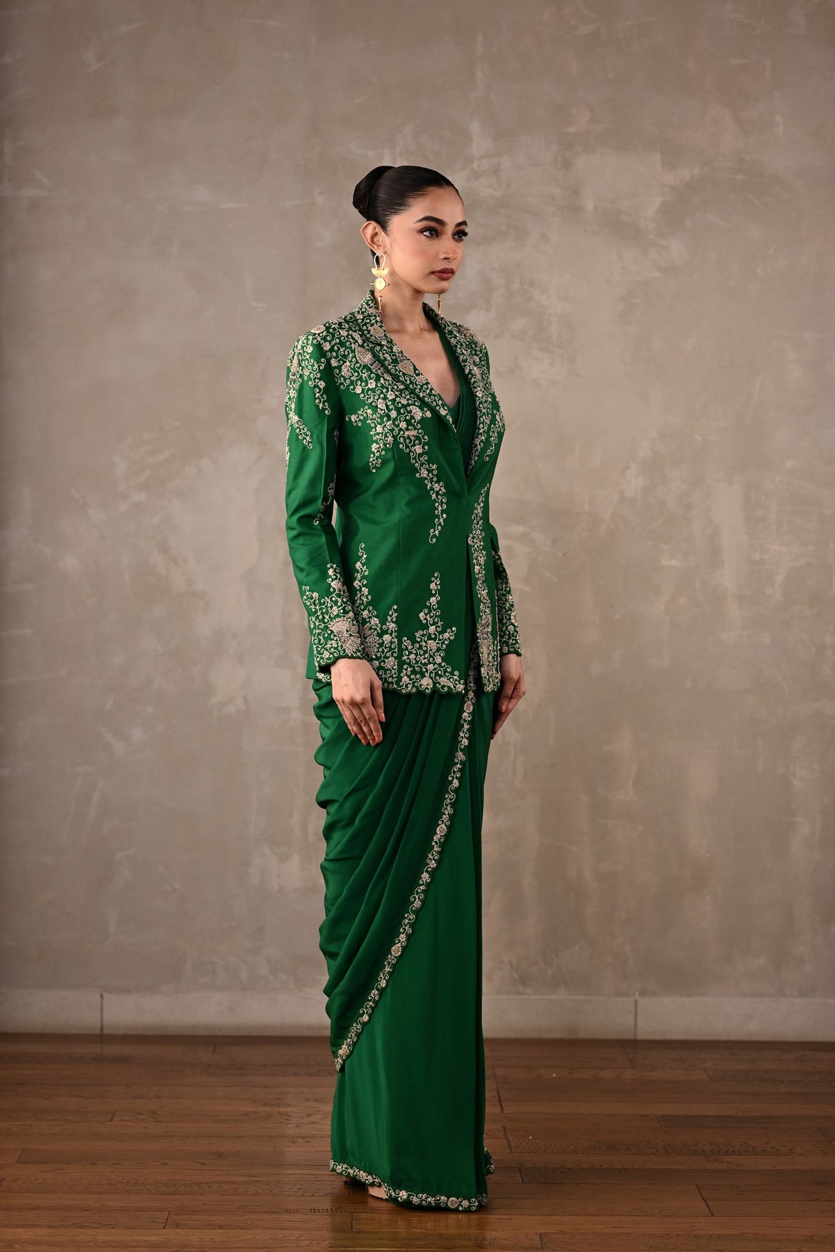 Thread Embroidered Drape Saree Set