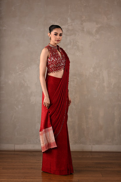Embroidered Drape Saree Set