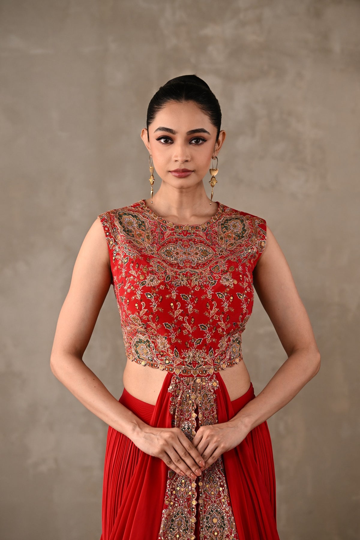 Embroidered Drape Gown Set