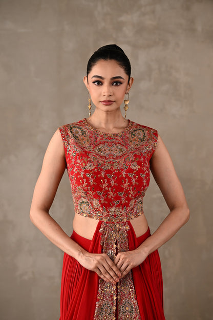 Embroidered Drape Gown Set