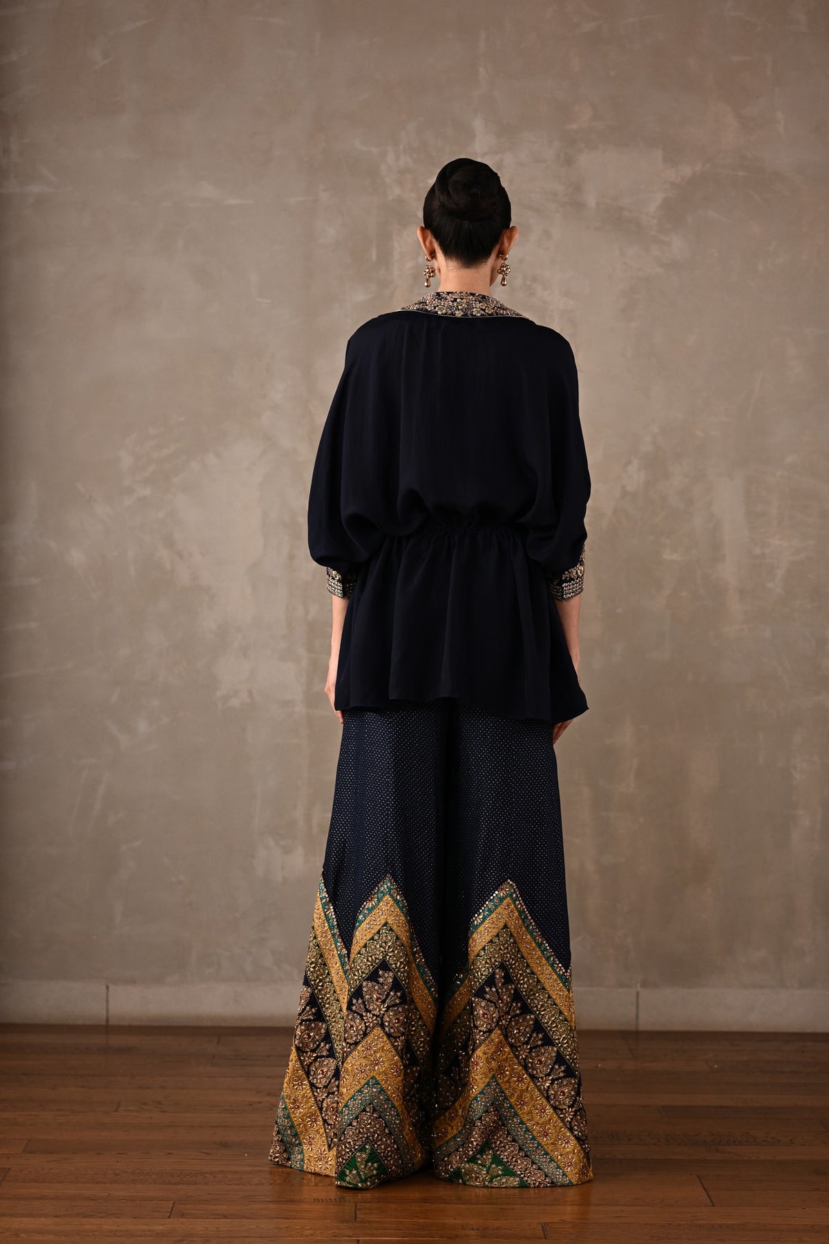 Drawstring Shirt & Chevron Embroidered Pants Set