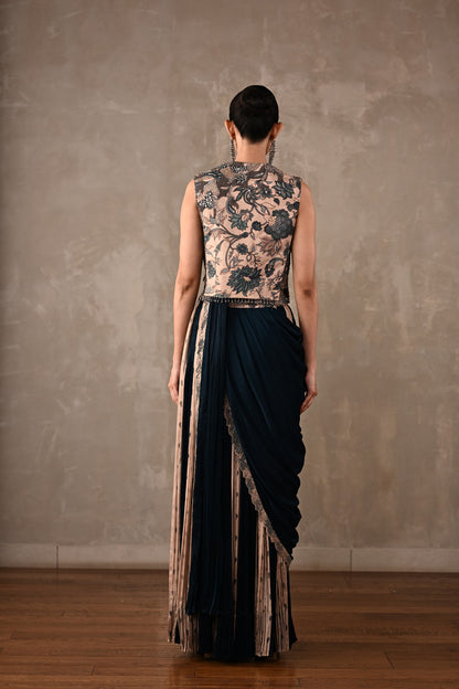 Colourblock Drape Saree Set