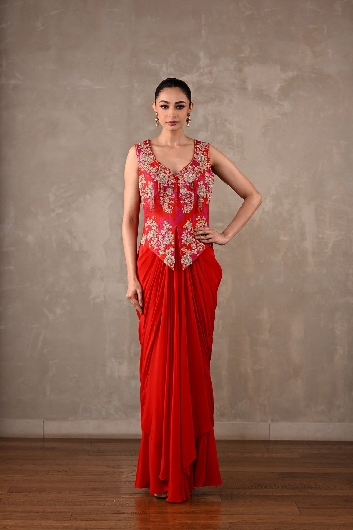 Embroidered Crepe Drape Co-ord Set