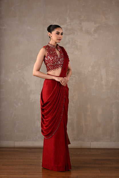 Embroidered Drape Saree Set