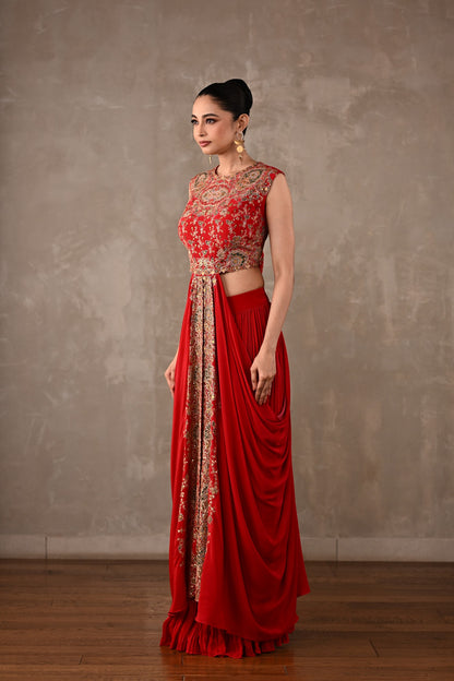 Embroidered Drape Gown Set