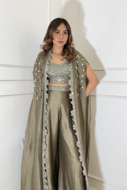 Mirror-work Embroidered Cape Set