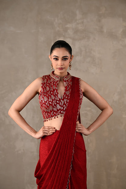 Embroidered Drape Saree Set