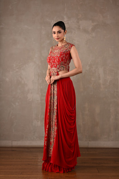 Embroidered Drape Gown Set