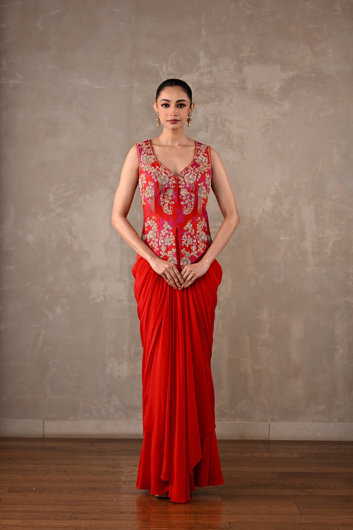 Embroidered Crepe Drape Co-ord Set