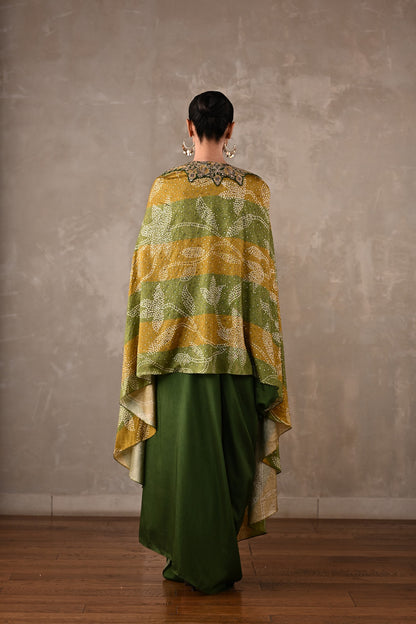 Embellished Silk Cape & Drape Skirt Set