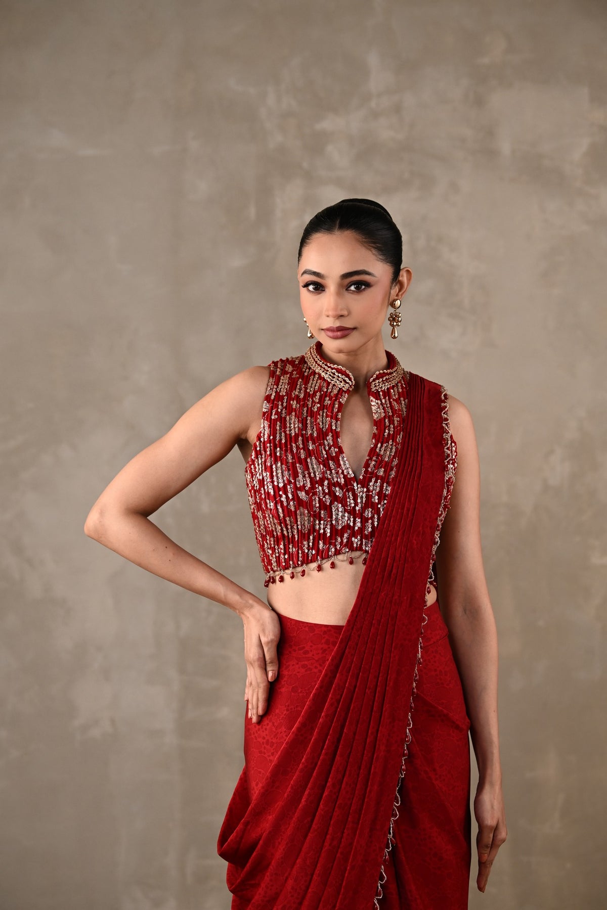 Embroidered Drape Saree Set