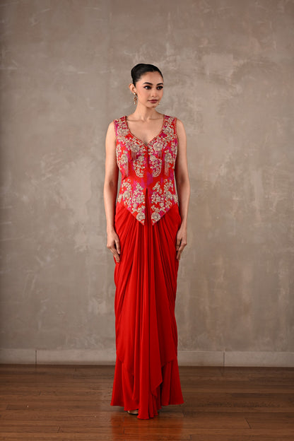 Embroidered Crepe Drape Co-ord Set
