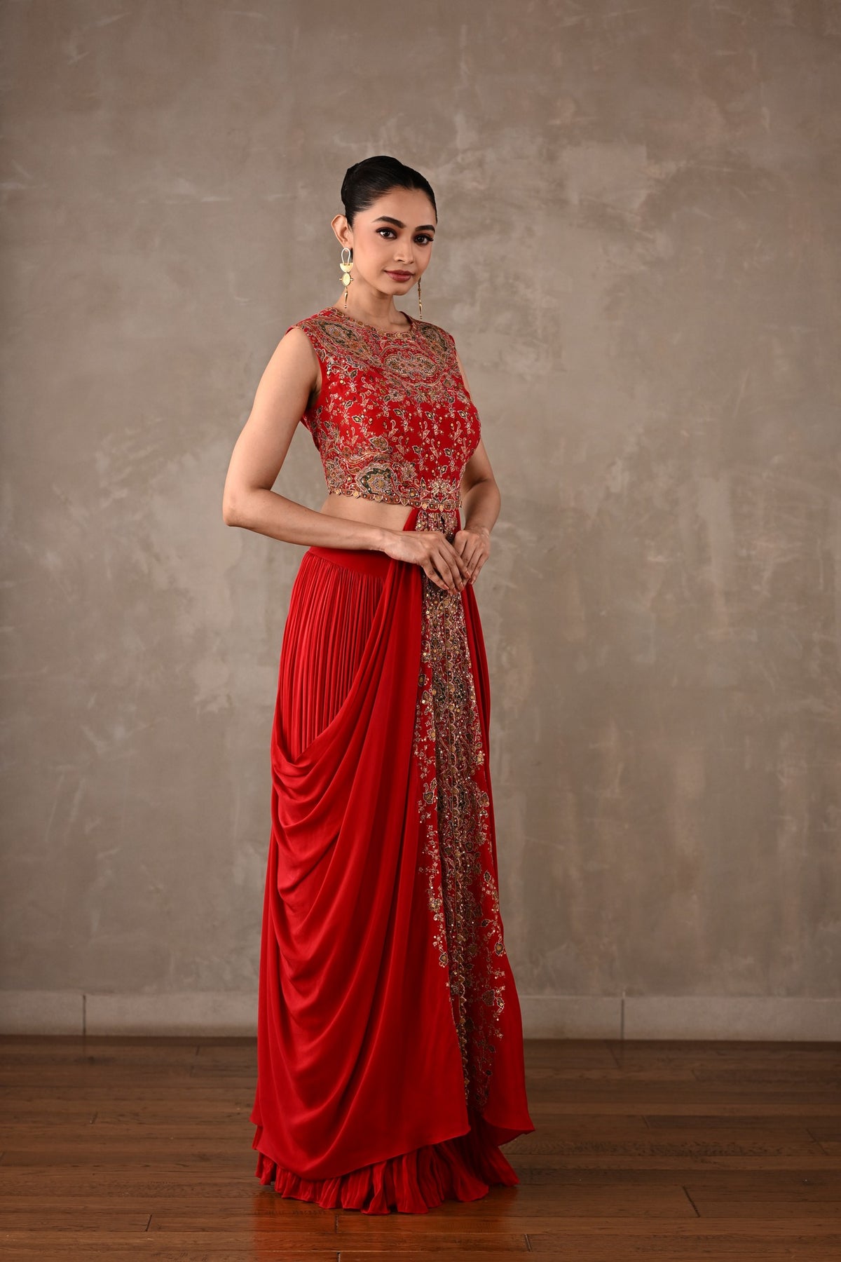 Embroidered Drape Gown Set
