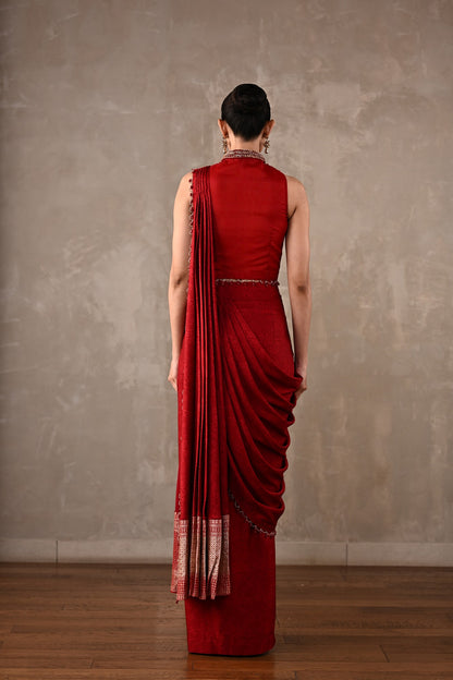 Embroidered Drape Saree Set