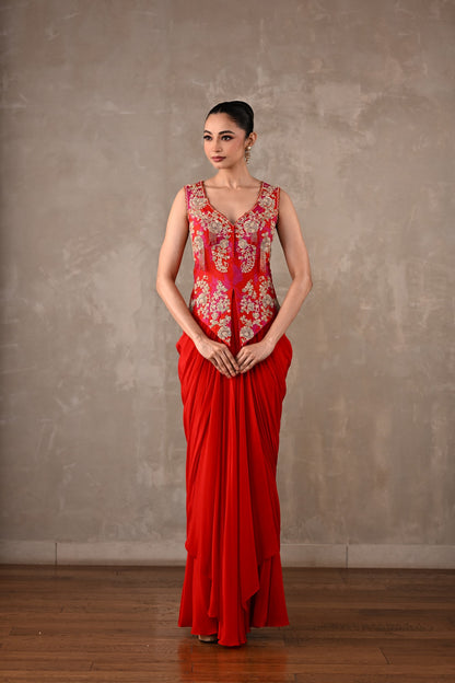 Embroidered Crepe Drape Co-ord Set
