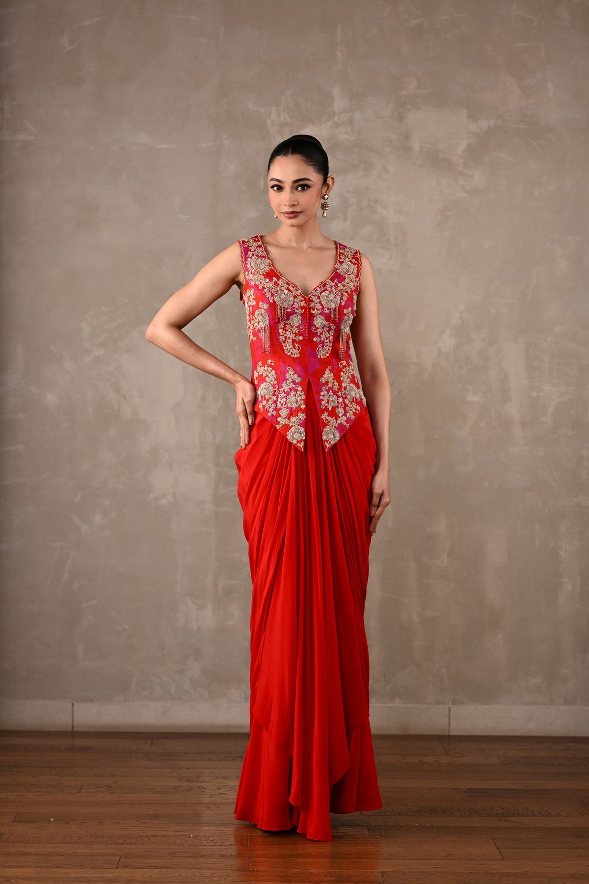 Embroidered Crepe Drape Co-ord Set