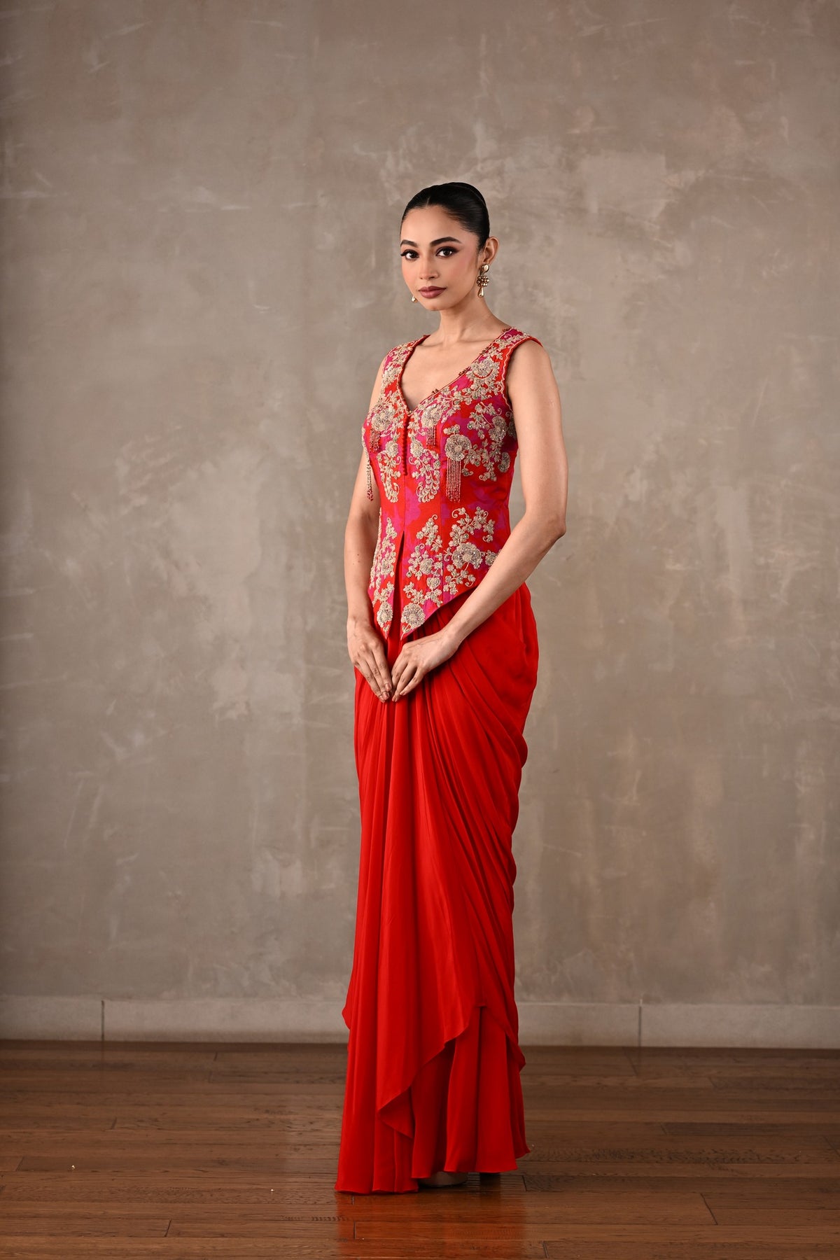Embroidered Crepe Drape Co-ord Set