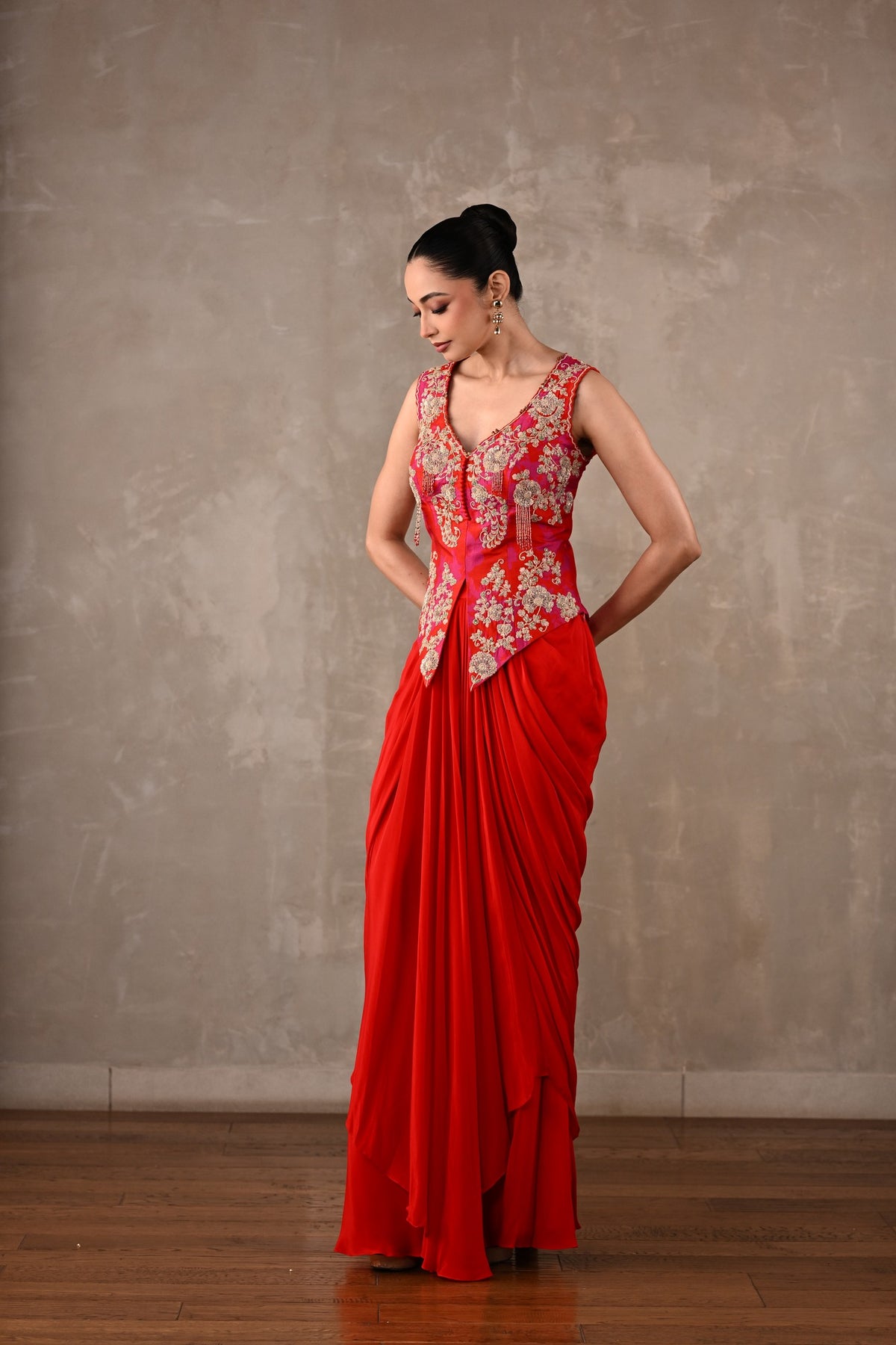 Embroidered Crepe Drape Co-ord Set
