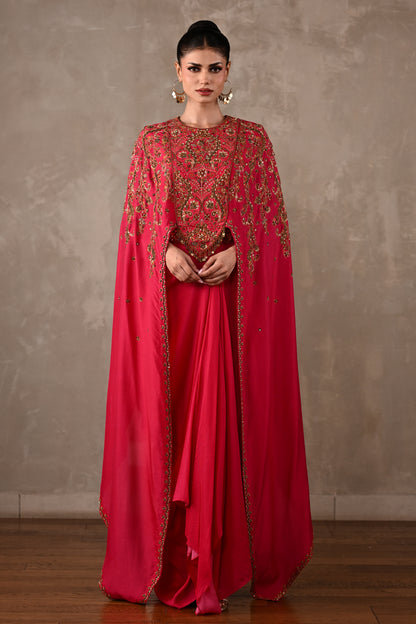 Ornate Cape-Style Silk Co-Ord Set